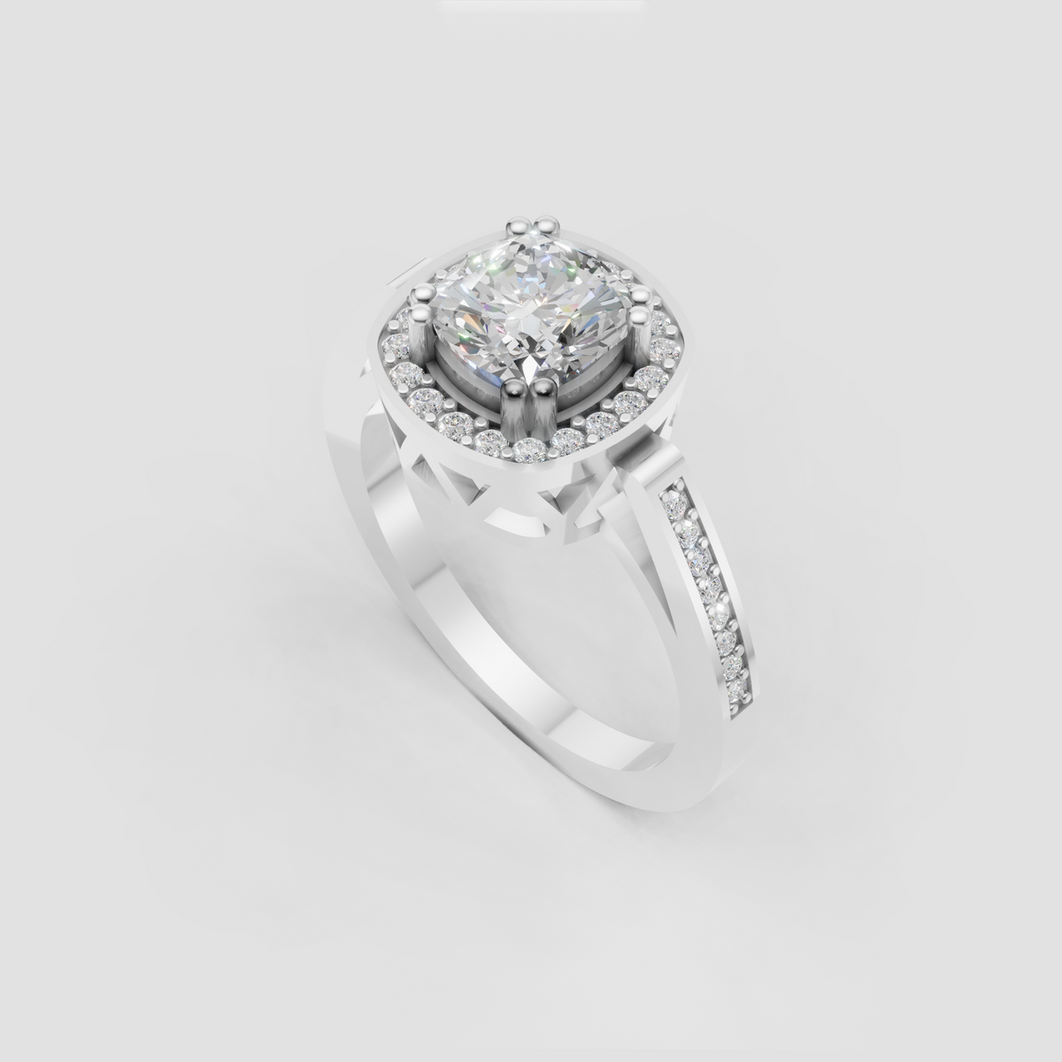 Luxury cushion diamond ring with halo setting and pavé diamond band
