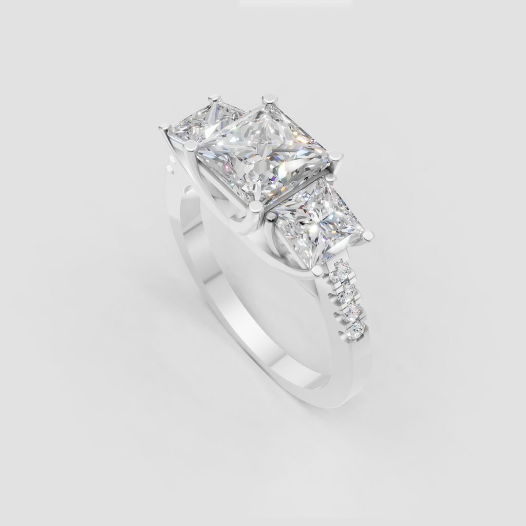 Elegant three stone diamond engagement ring in polished gold