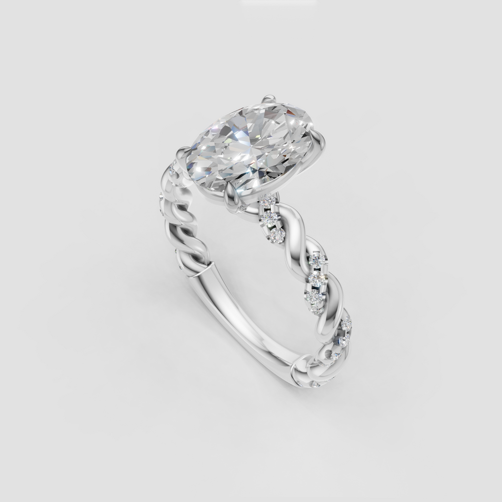 Elegant oval cut diamond engagement ring with twisted prong setting