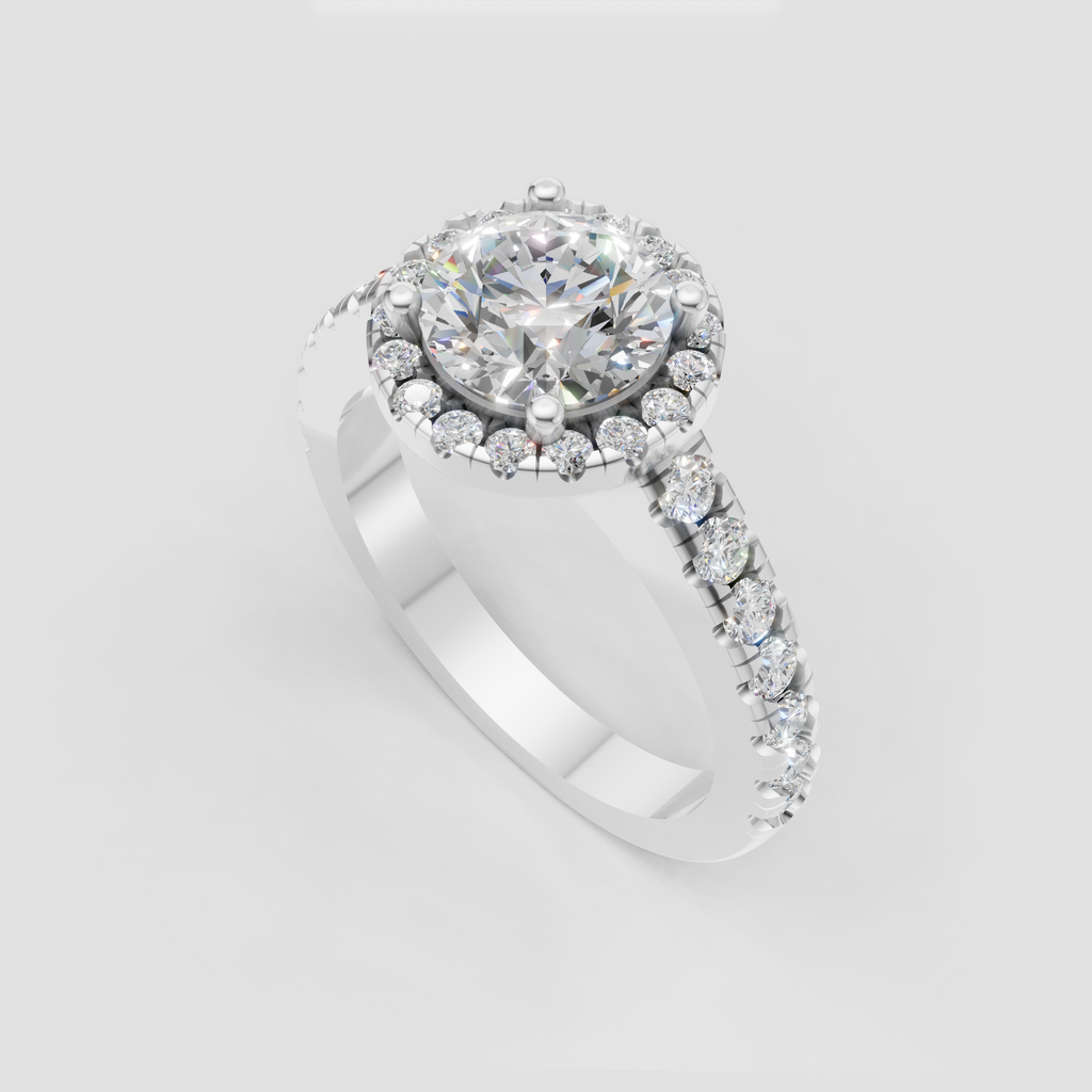 Luxury round diamond engagement ring with yellow gold halo
