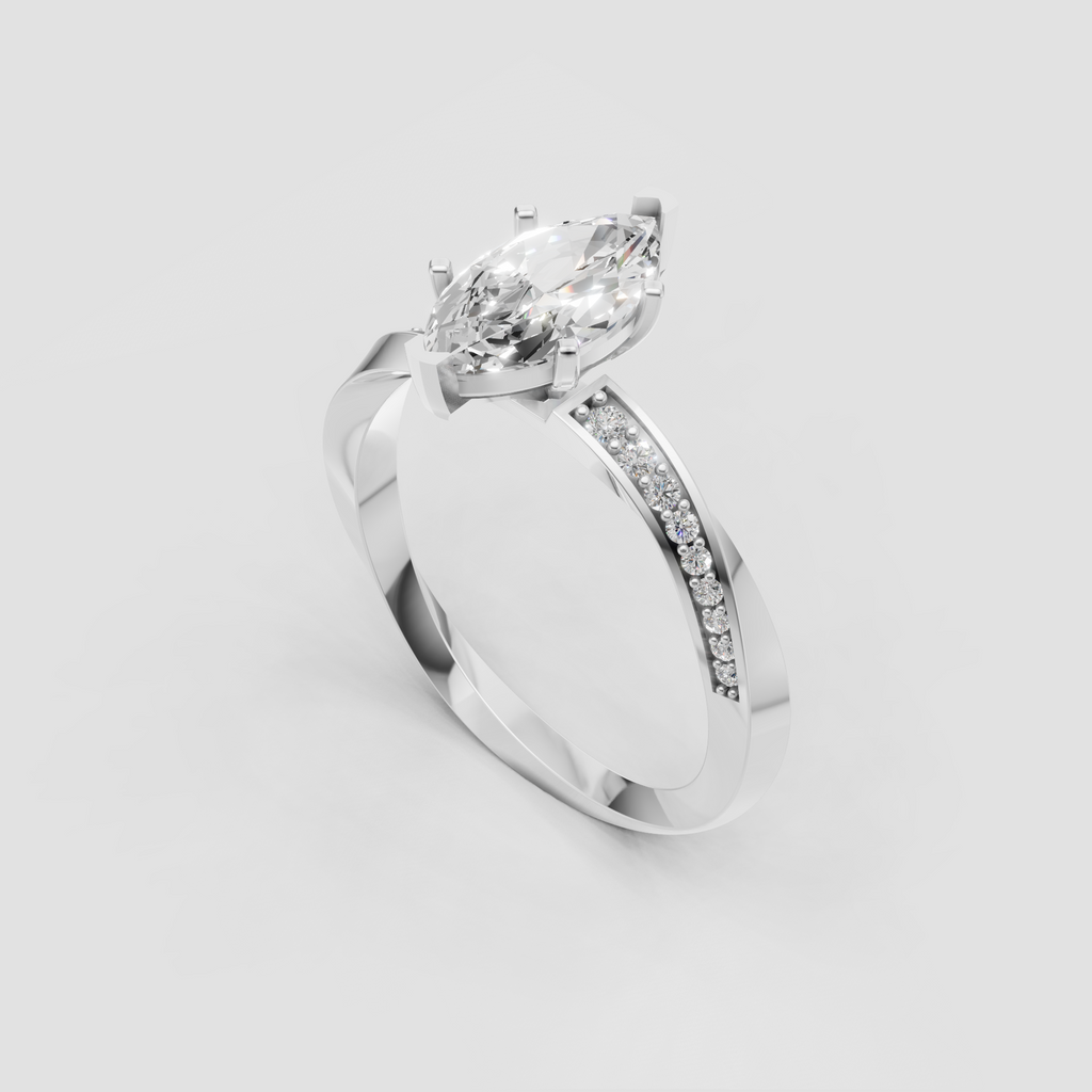 Six-prong marquise diamond engagement ring with sparkling side stones
