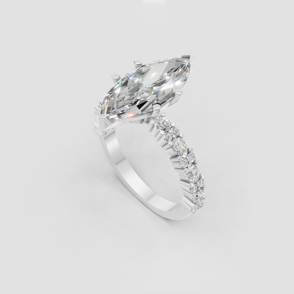 Marquise diamond engagement ring viewed from the front