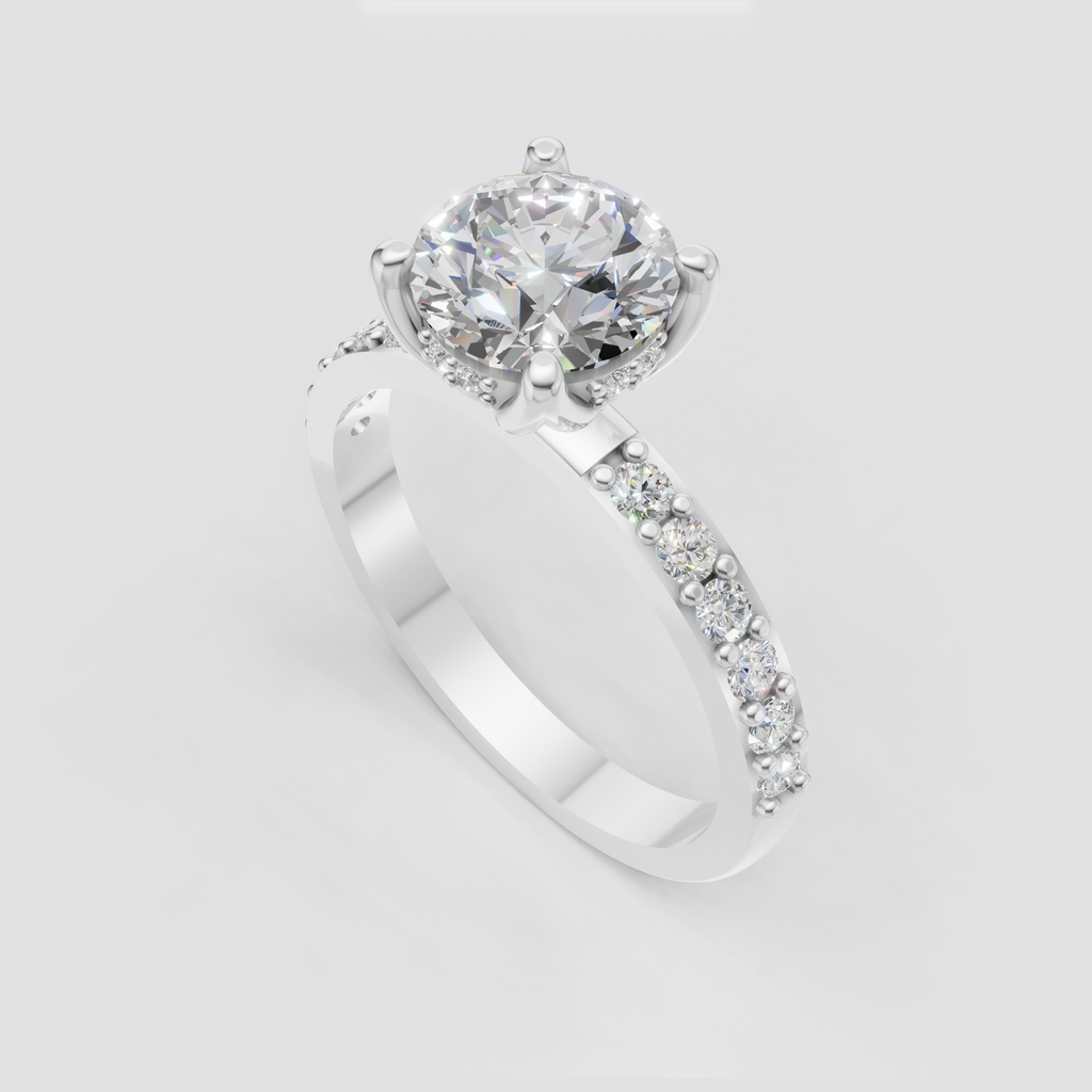 Luxury round brilliant diamond ring in yellow gold