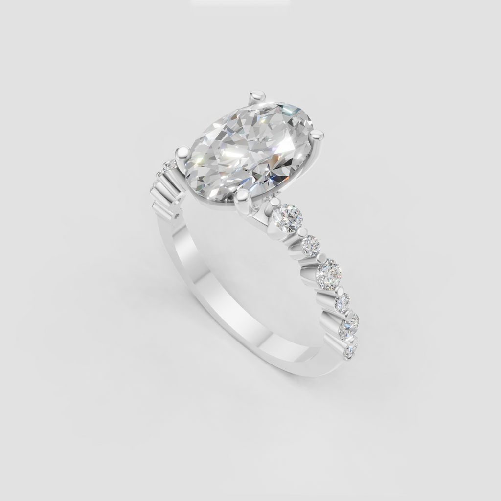 Oval center diamond prong setting engagement ring