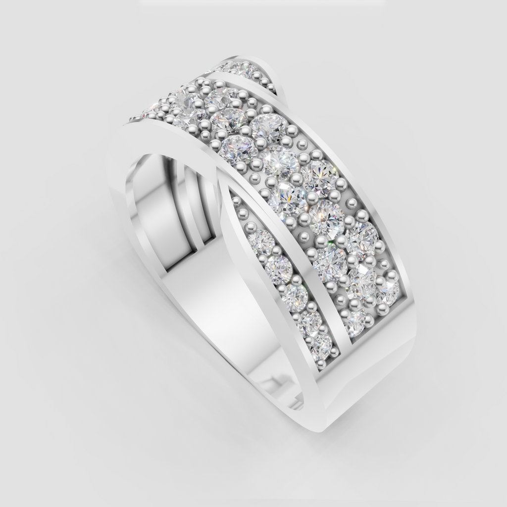 Multi stone diamond band featuring diagonal polished accents