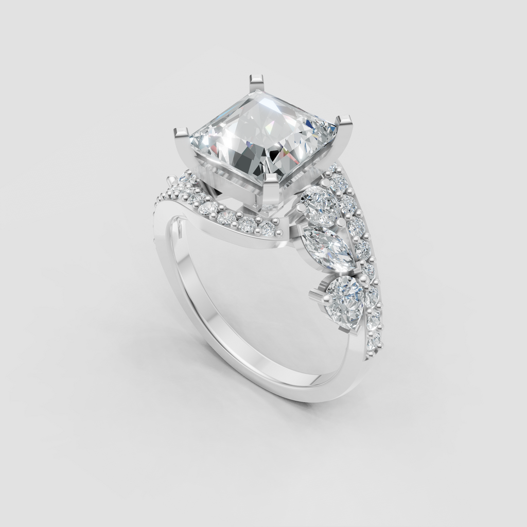Princess-cut diamond ring featuring a split-shank halo design