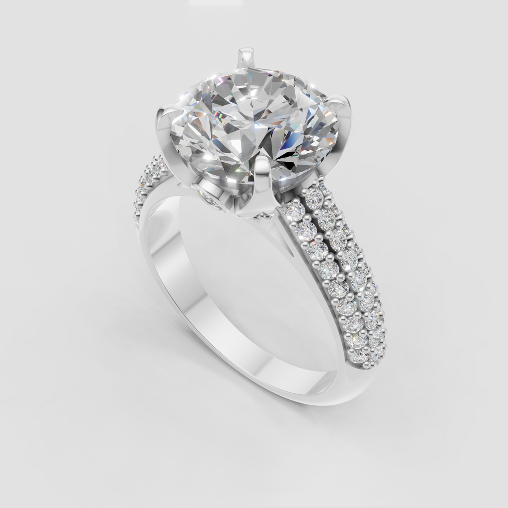 Round diamond vintage engagement ring with intricate pavé accent stones