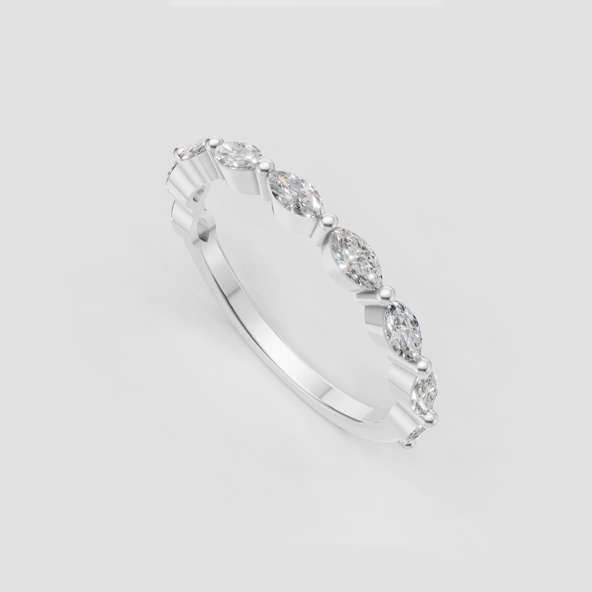 Contemporary yellow gold marquise diamond wedding band