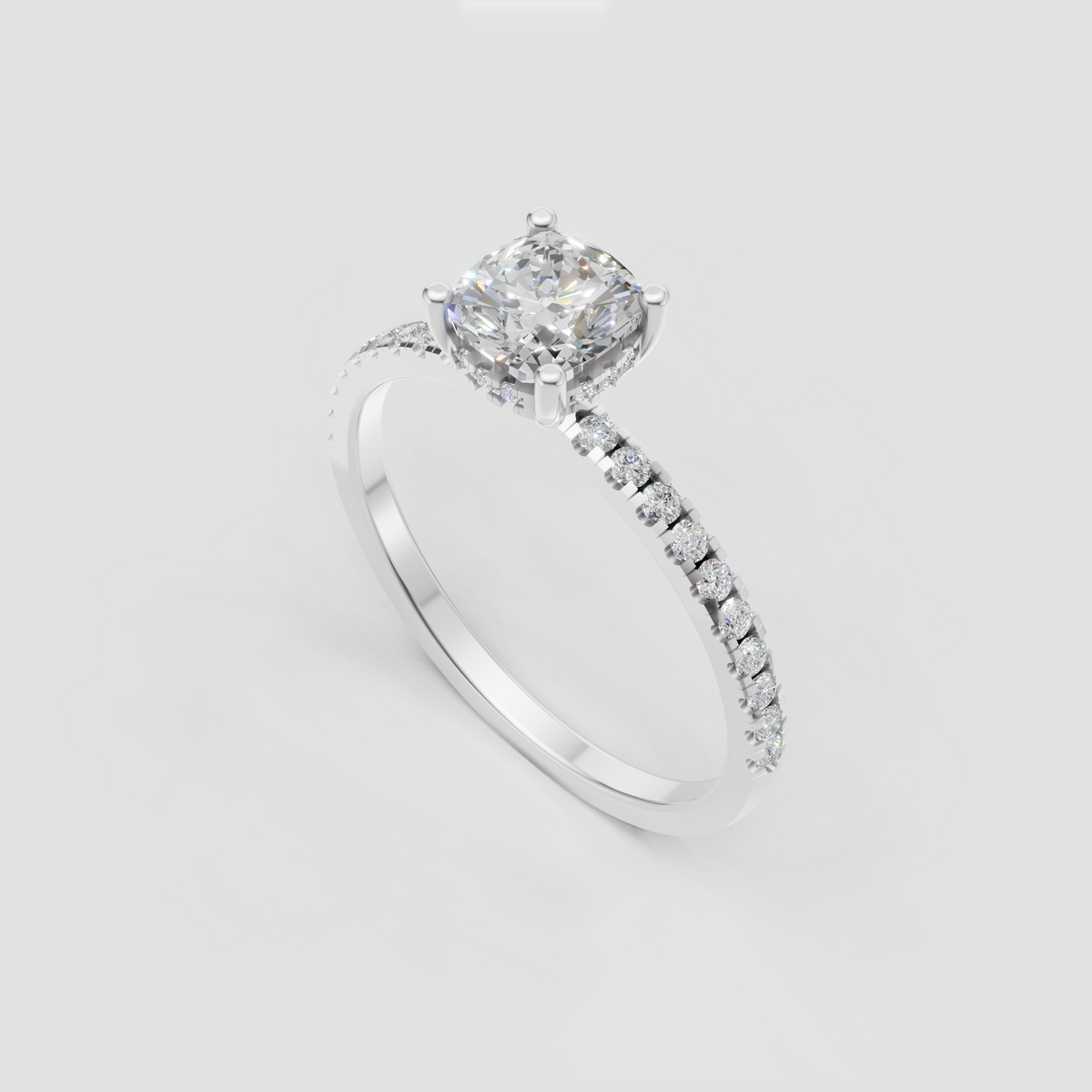 Elegant cushion cut hidden halo engagement ring in polished gold