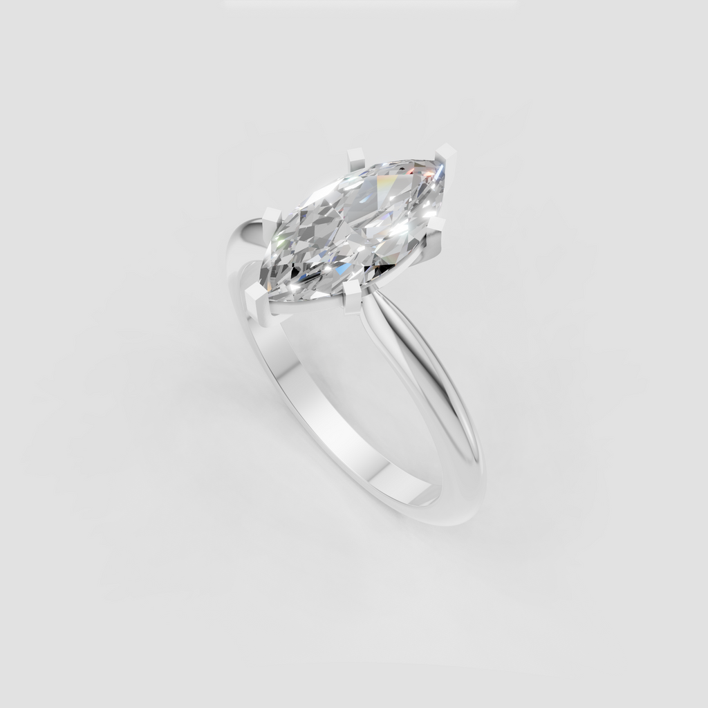 Side view of marquise diamond eternity band showing open gallery construction