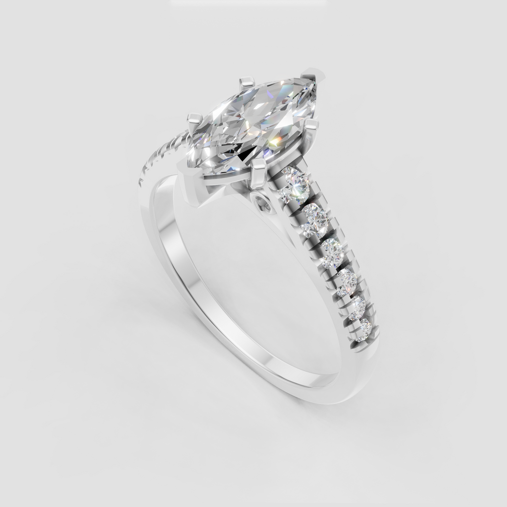 Marquise center stone ring with polished yellow gold setting