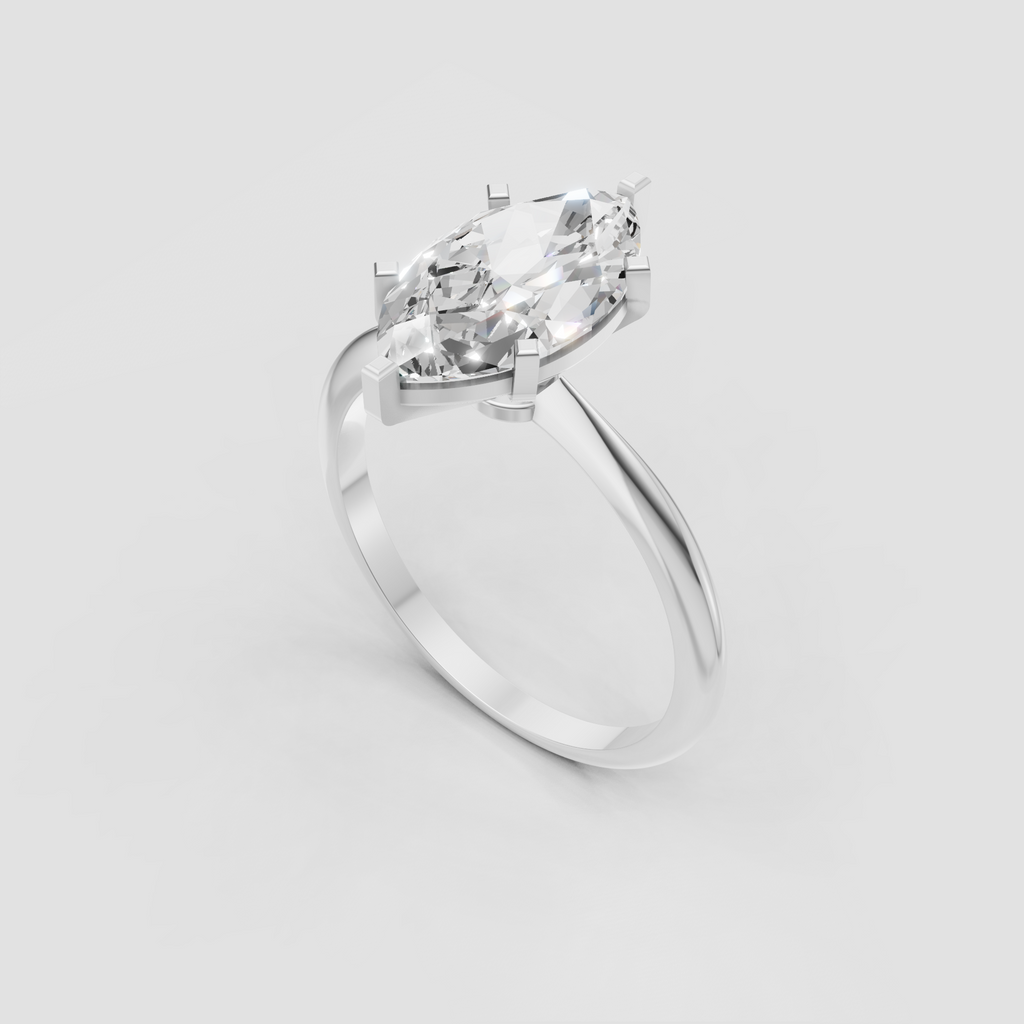 Marquise Cut Lab Grown & Moissanite Diamond Halo Engagement Ring - Image 8