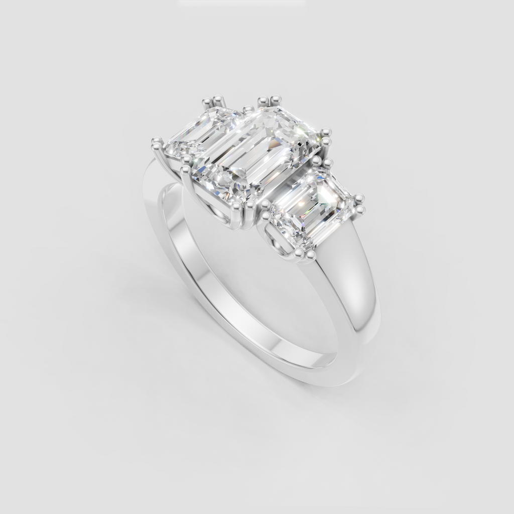 Emerald cut center Diamond with two emerald cut side stones