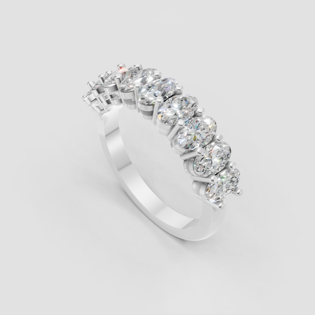 Oval diamond full band ring with open gallery and polished yellow gold