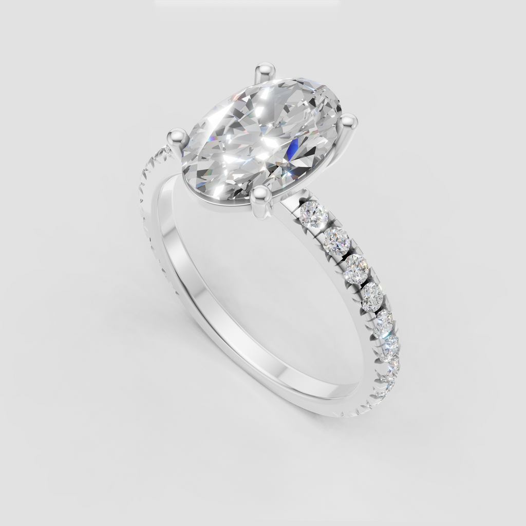 Oval Diamond Pave Band Solitaire Engagement Ring