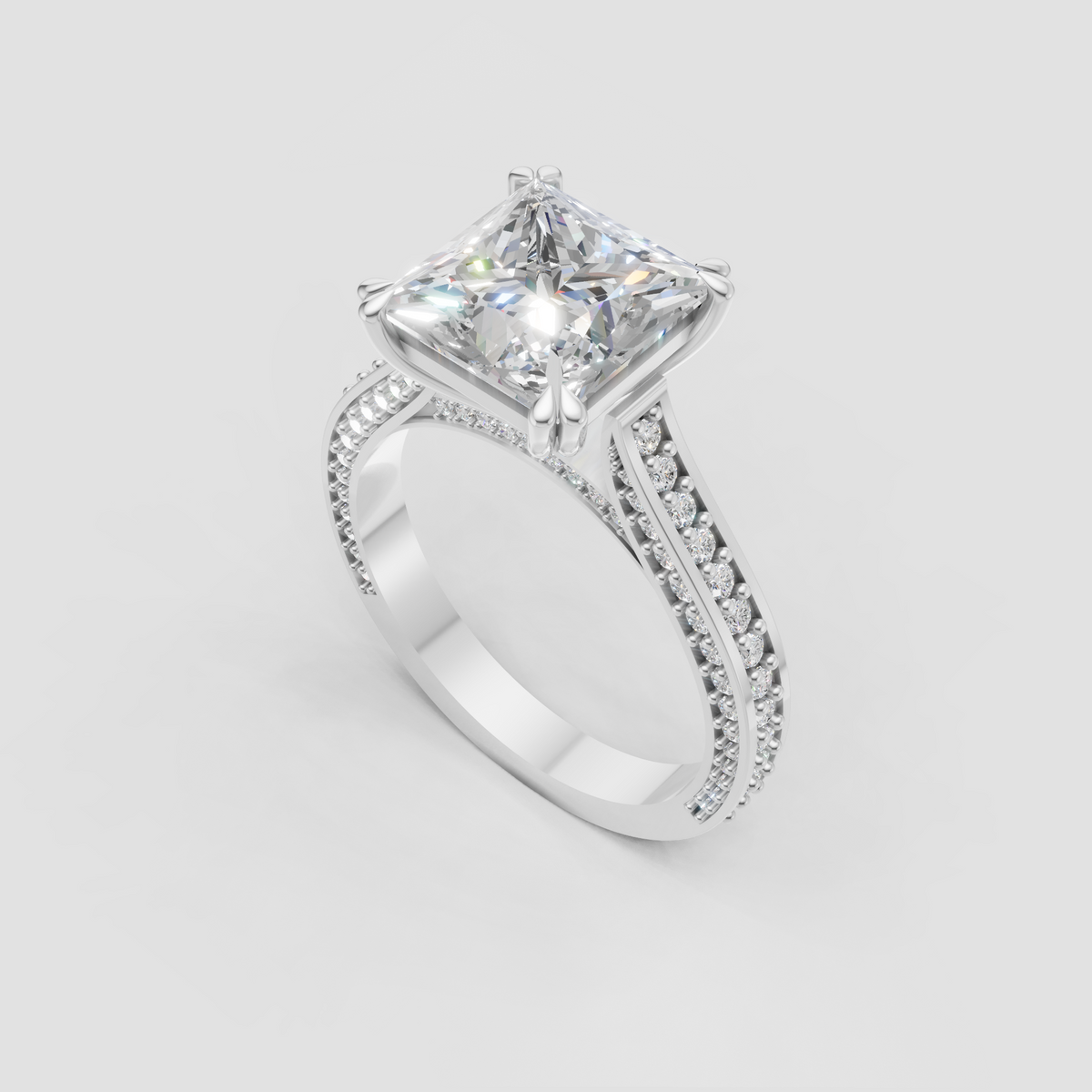 Elegant princess diamond split shank bridal ring