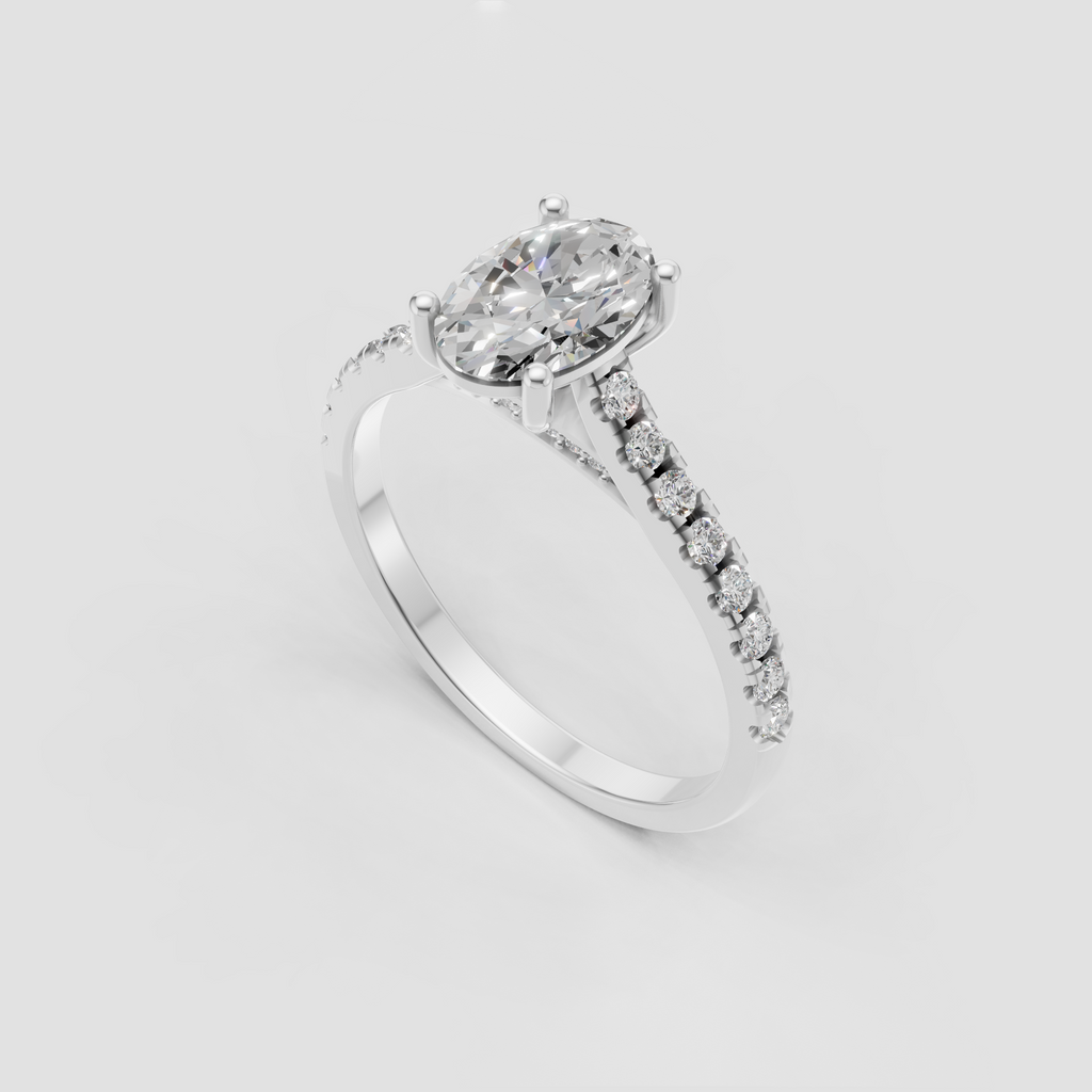Oval diamond ring with sparkling accent stones