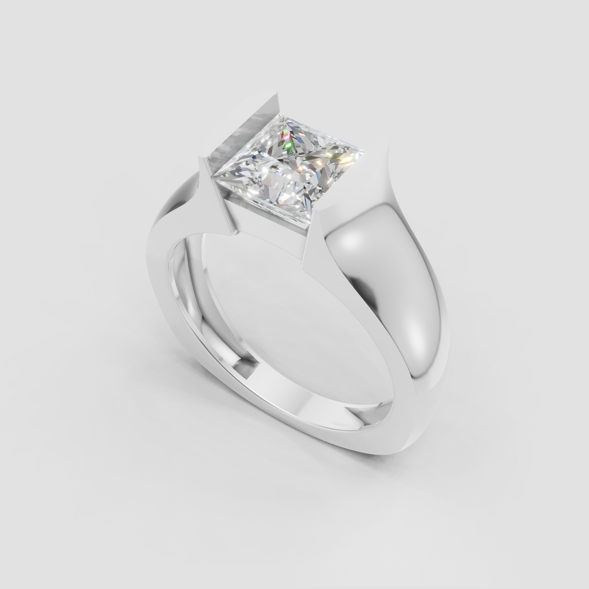 Elegant square diamond solitaire ring in polished gold