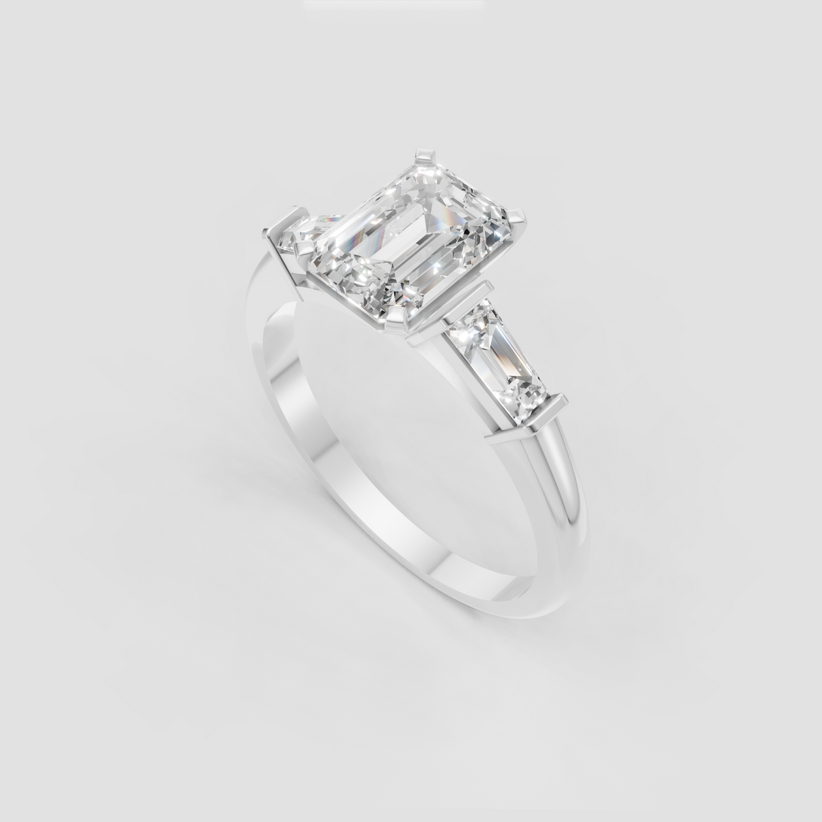 Elegant emerald cut diamond ring viewed from the front