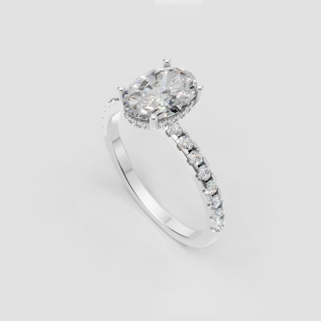 Elegant oval diamond ring with pavé band