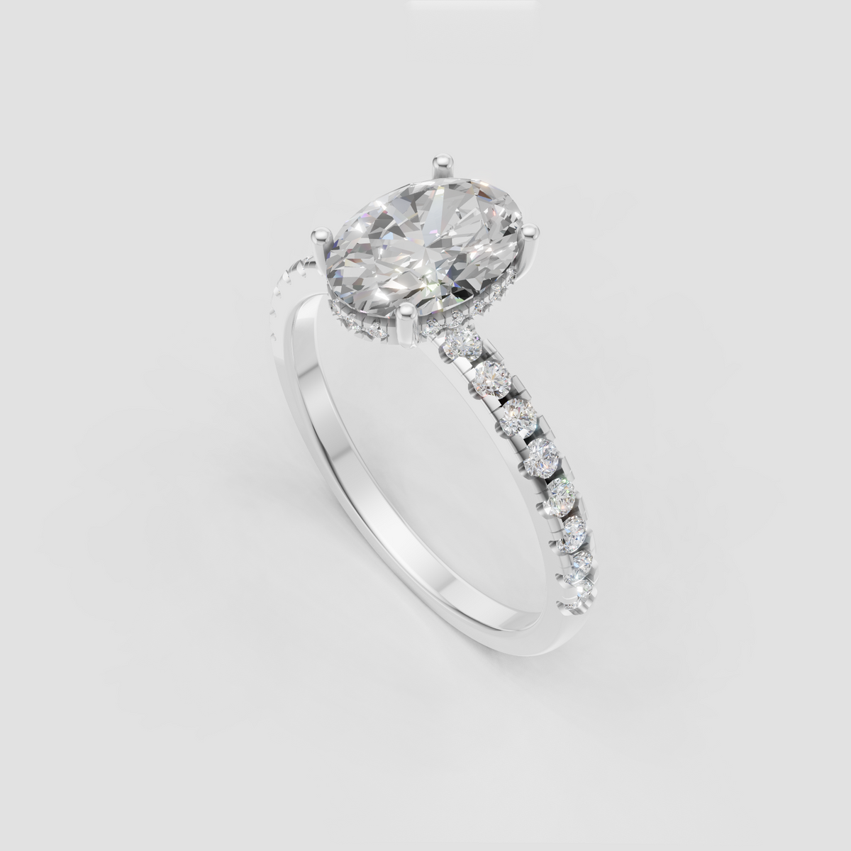 Elegant oval diamond ring with pavé band