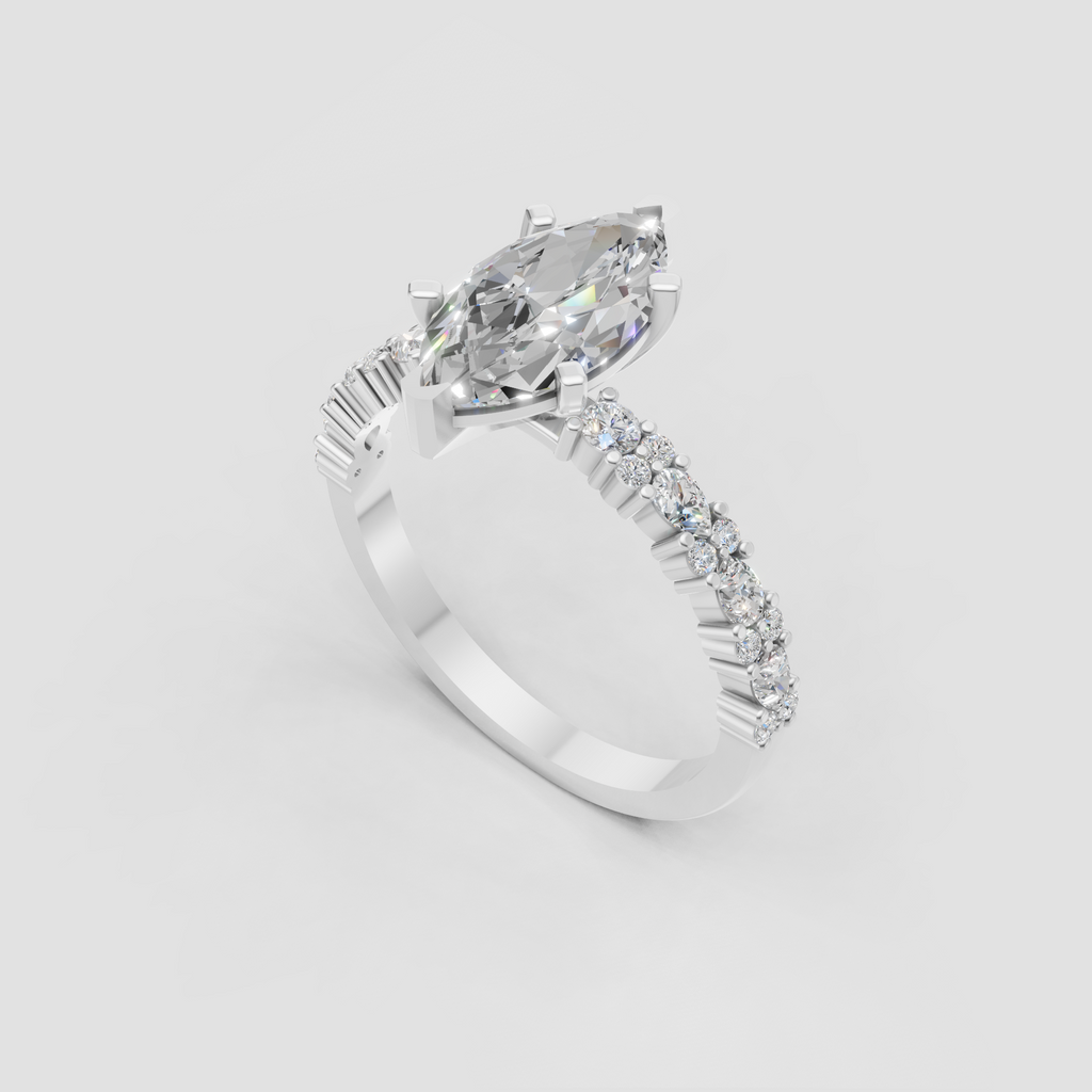 Elegant pear cut diamond engagement ring with detailed band