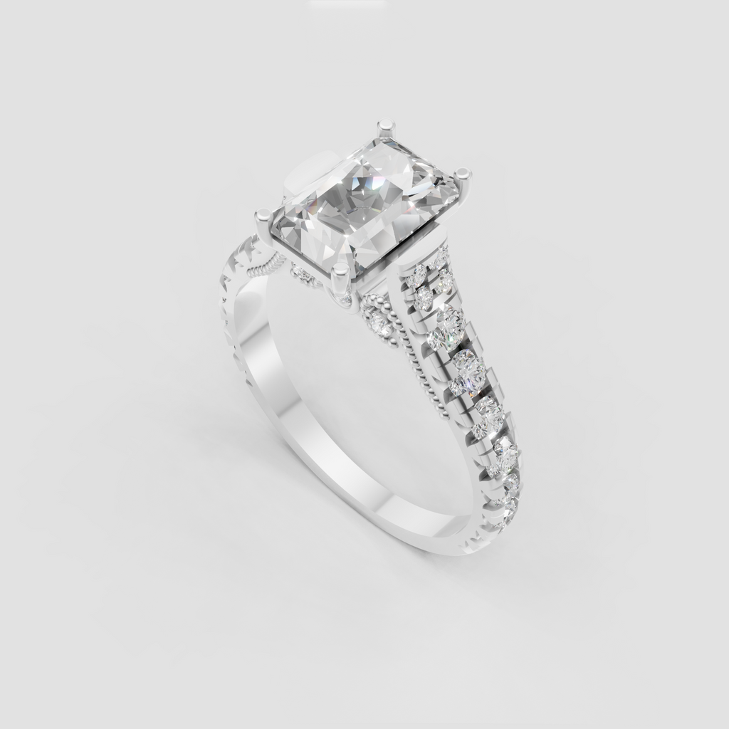 Elegant radiant cut diamond engagement ring with vintage detailing