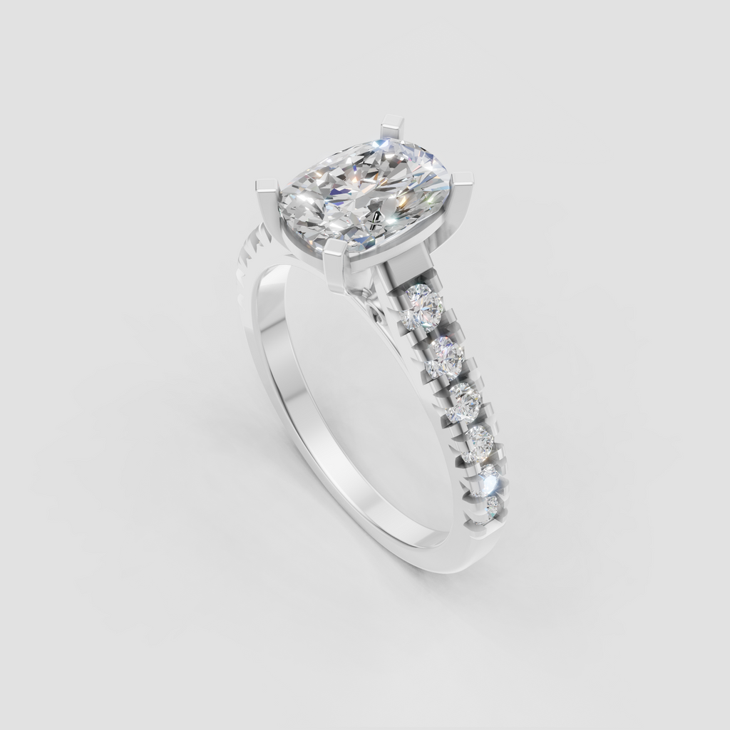 Trillion Cut Lab Grown & Moissanite Diamond Halo Engagement Ring - Image 8