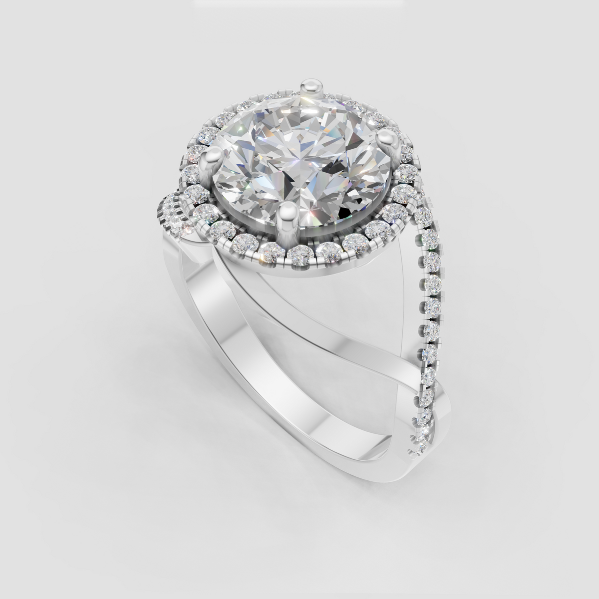 Pavé diamond split shank engagement ring
