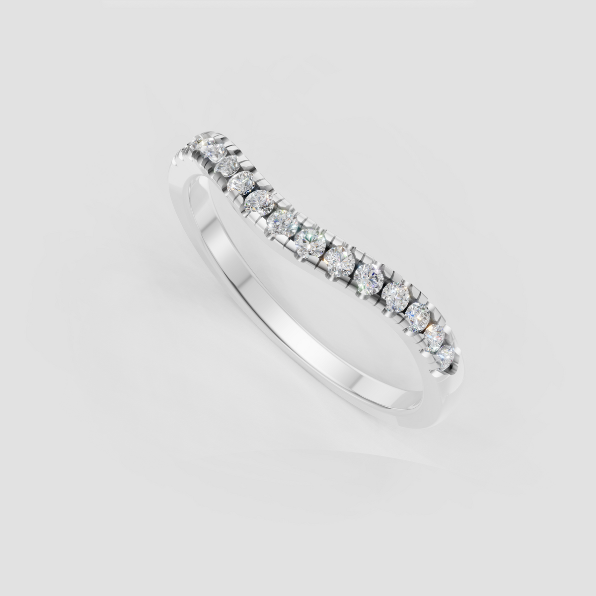 Round Diamond Curved Half Eternity Pavé Engagement Ring