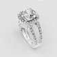 Cushion diamond ring with round diamond halo