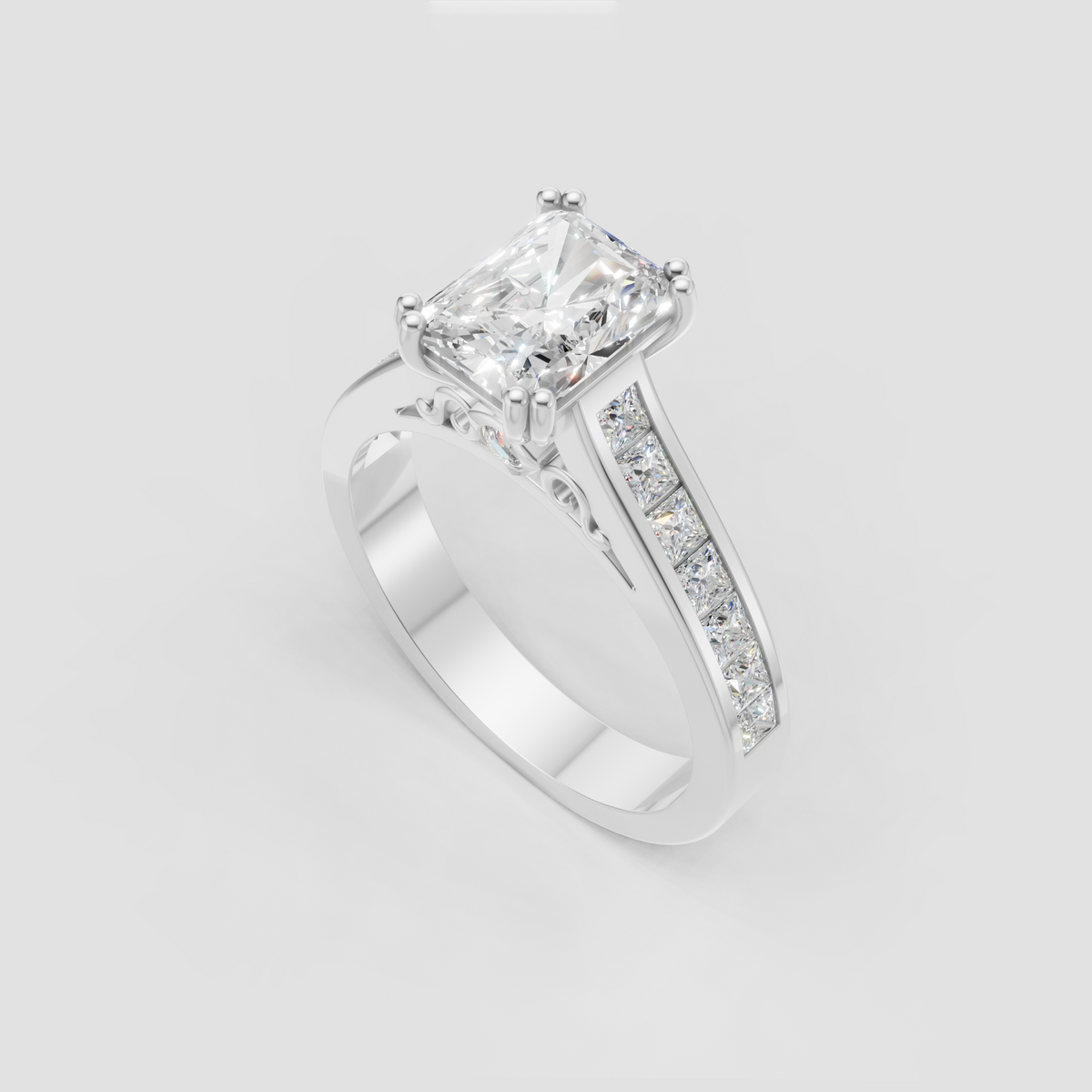 Yellow gold bridal ring with radiant center diamond