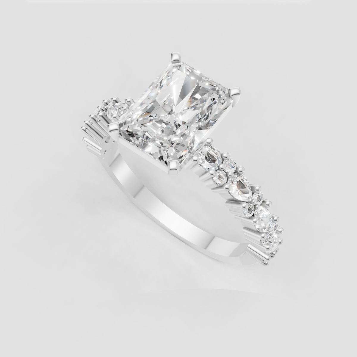Four-prong radiant diamond engagement ring in polished gold