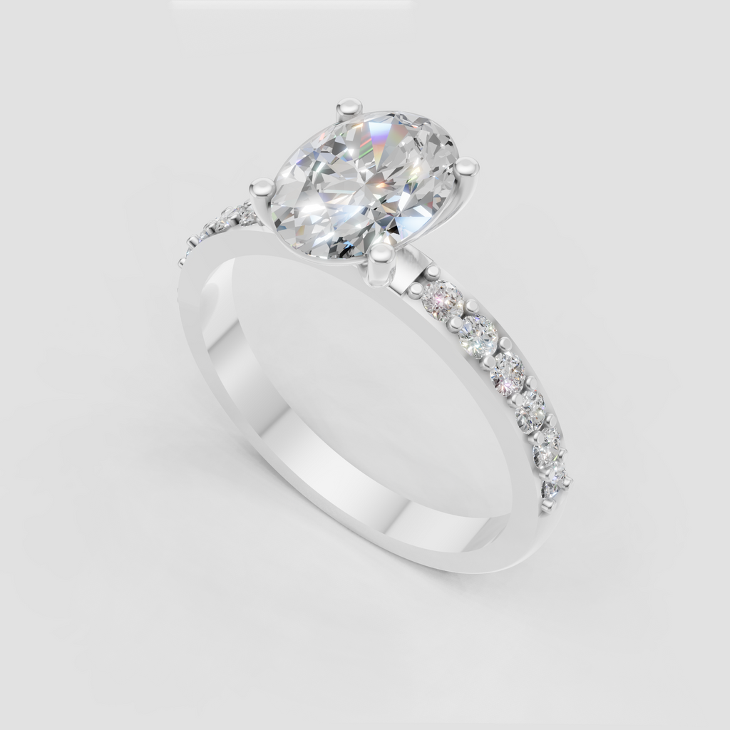 Round diamond halo engagement ring with vintage filigree detailing
