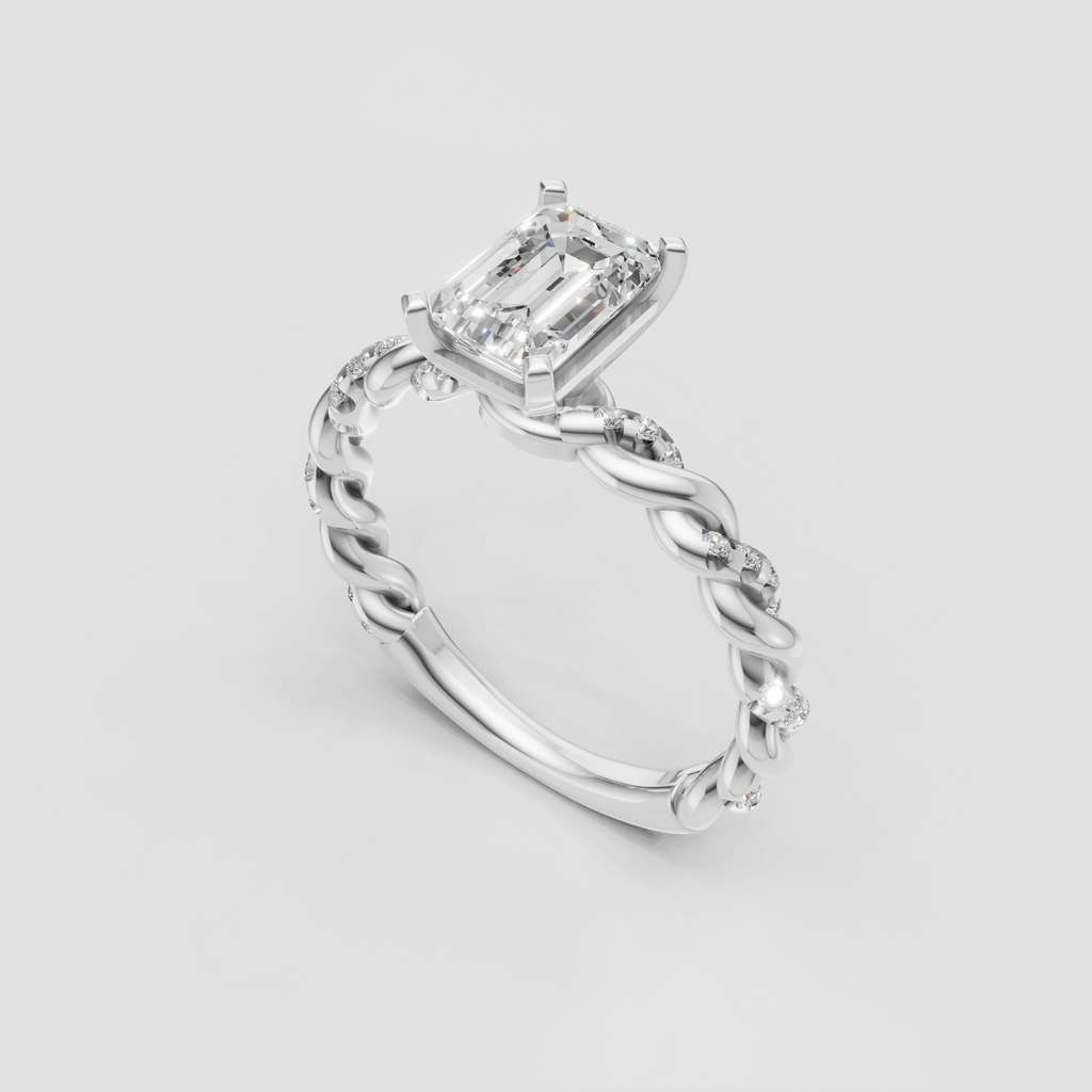 Elegant emerald cut diamond wedding ring with curved band