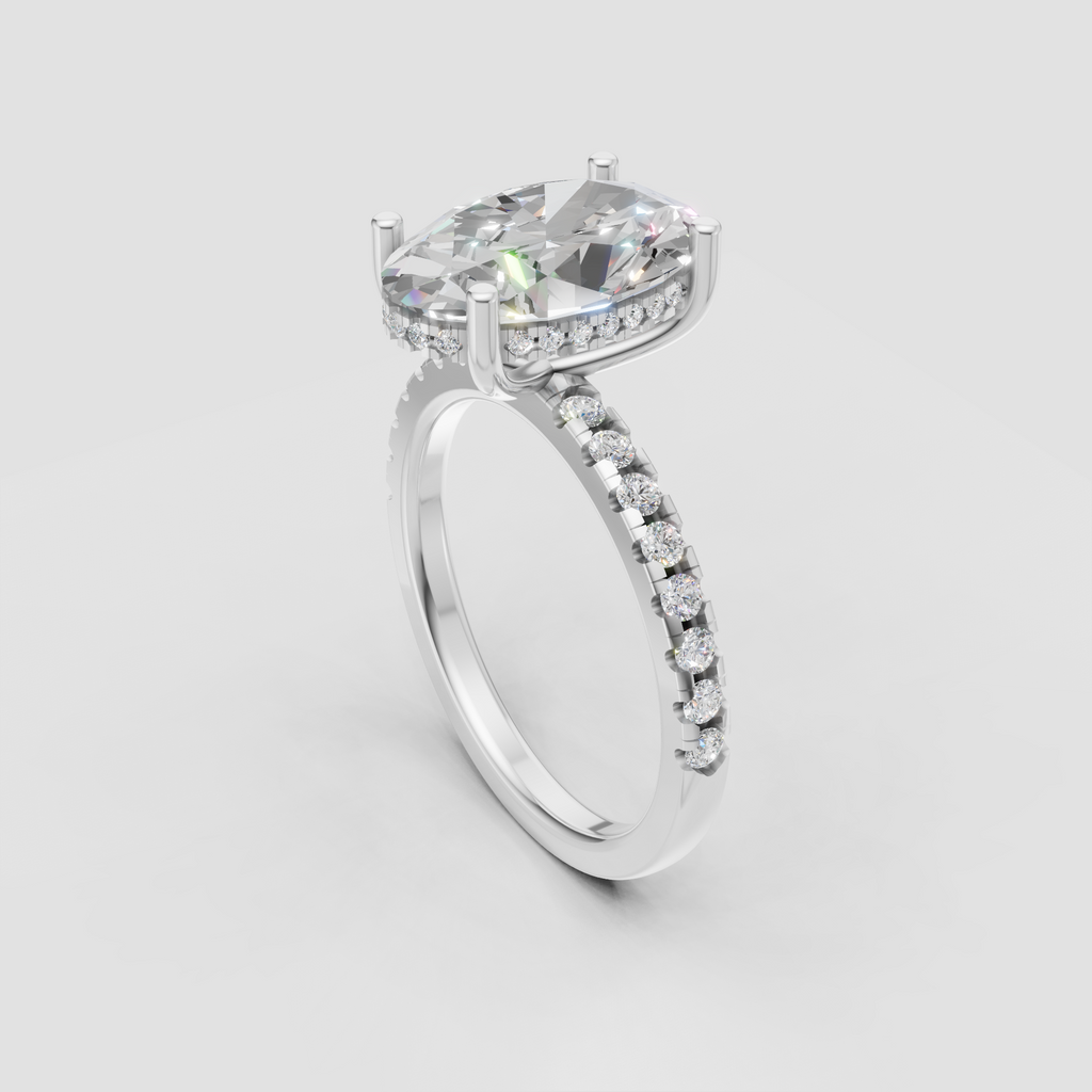 Luxury oval diamond engagement ring with concealed halo setting