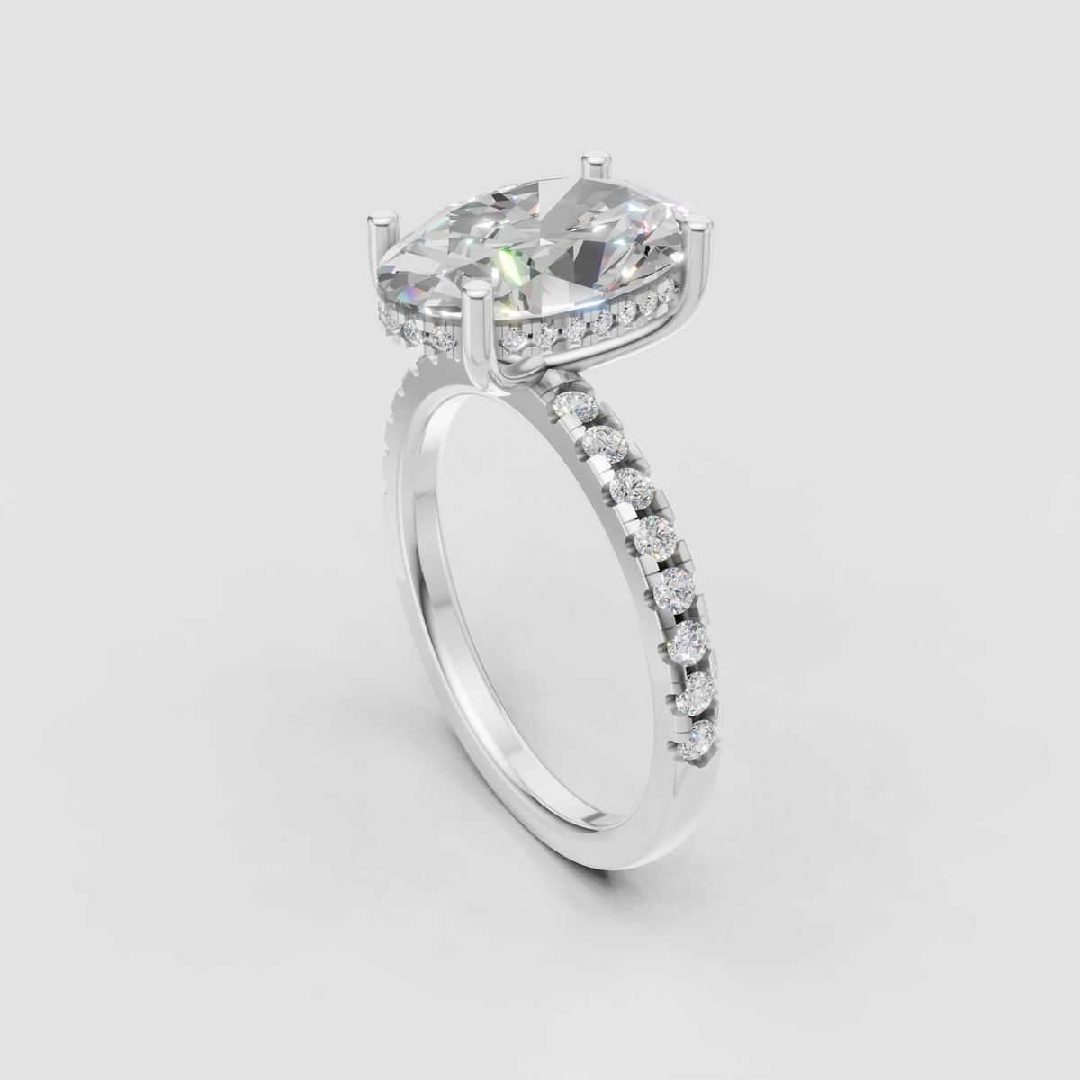 Luxury oval diamond engagement ring with concealed halo setting