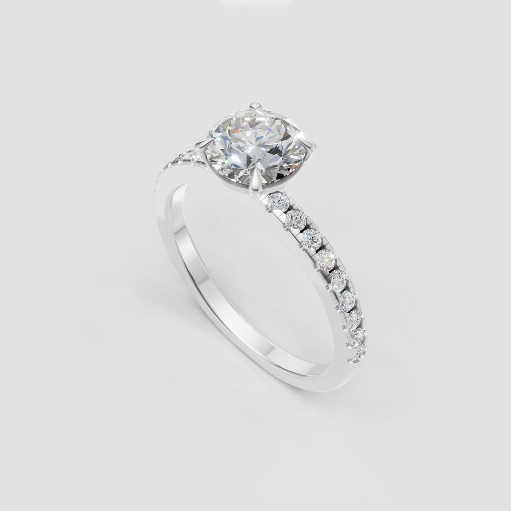 Round diamond half eternity band with sparkling pave stones