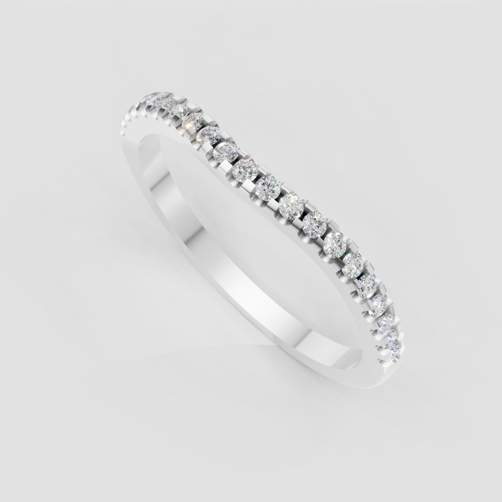 Round cut diamond stacking wedding band in polished gold