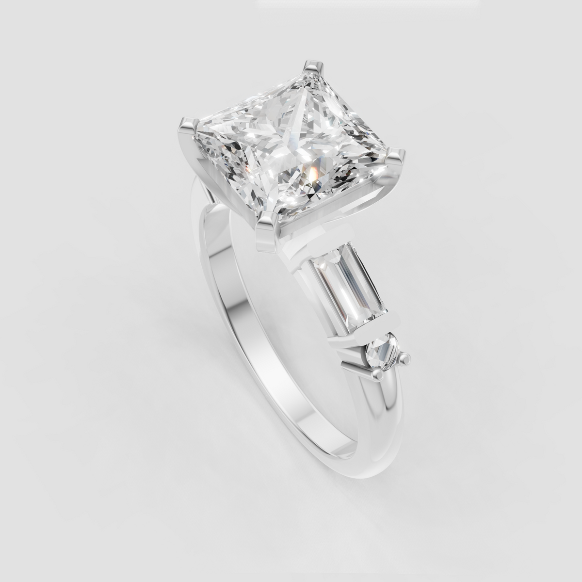 Luxury princess cut diamond ring with baguette detailing