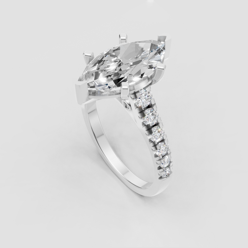 Luxury marquise engagement ring with pavé diamond shoulders in yellow gold