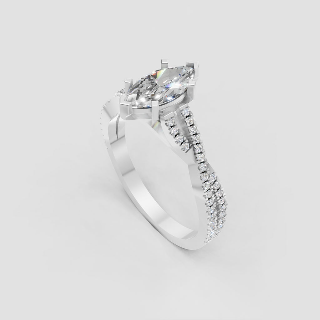 Marquise diamond ring with sparkling pavé-style split shank