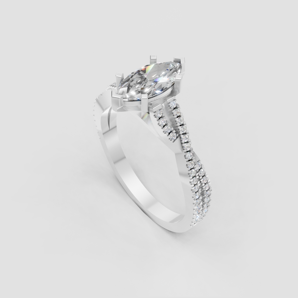 Marquise diamond ring with sparkling pavé-style split shank