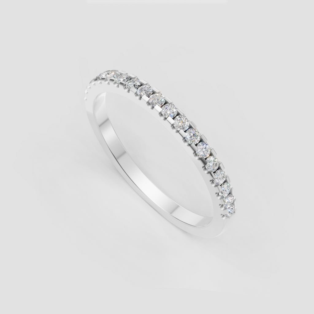 Round diamond stacking ring in shared-prong setting