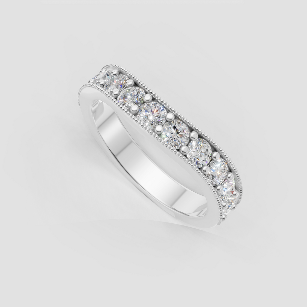 Round Cut Diamond Milgrain Eternity Band Ring