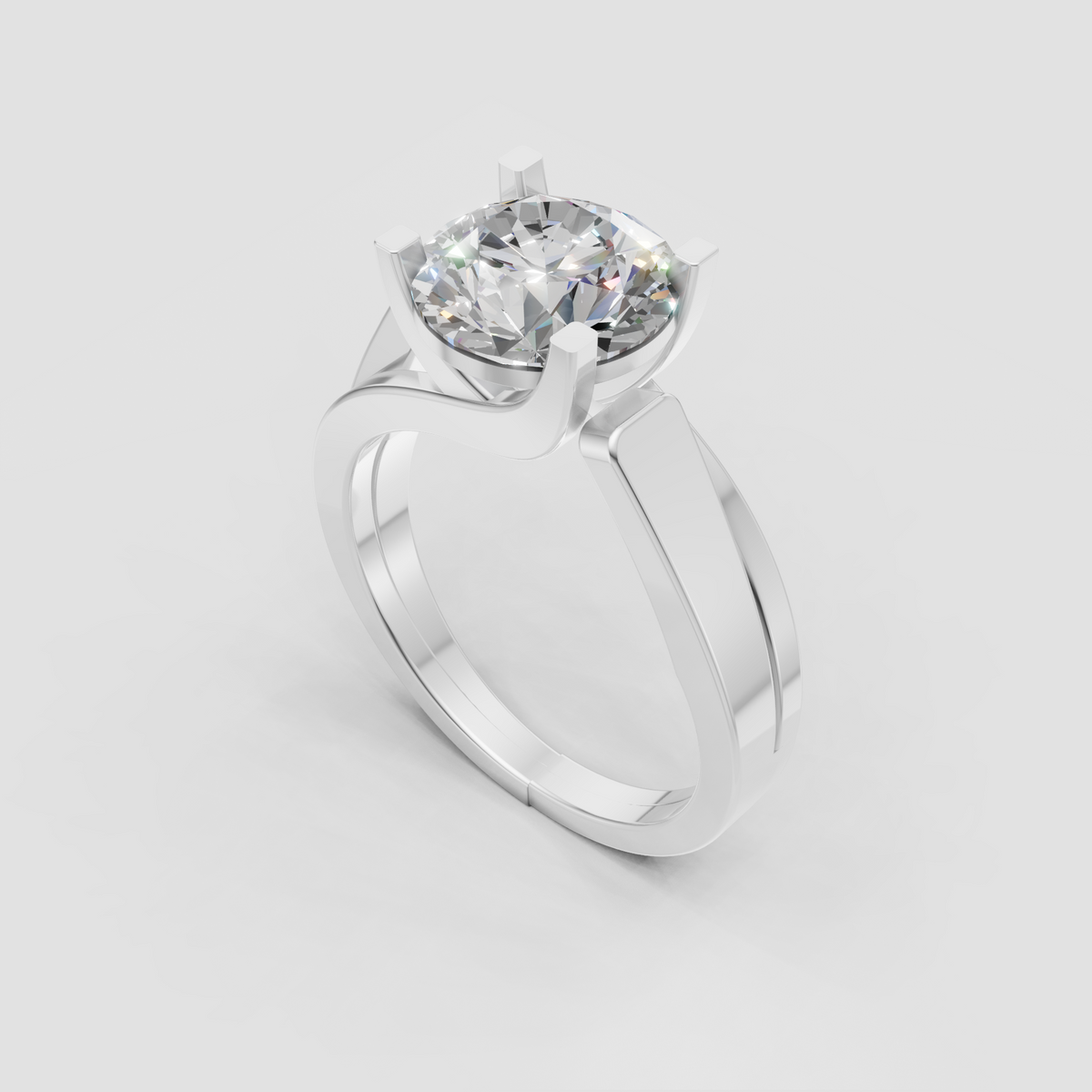 Round brilliant diamond ring with elegant yellow gold crossover band