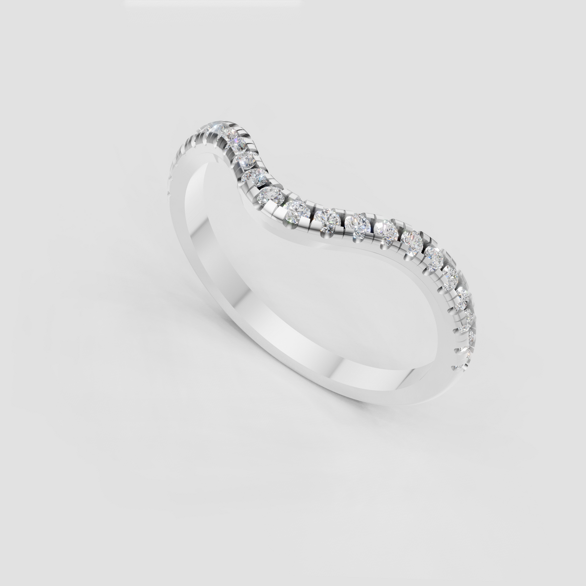 Curved shape Round Diamond Half Eternity Wedding Stackable Band