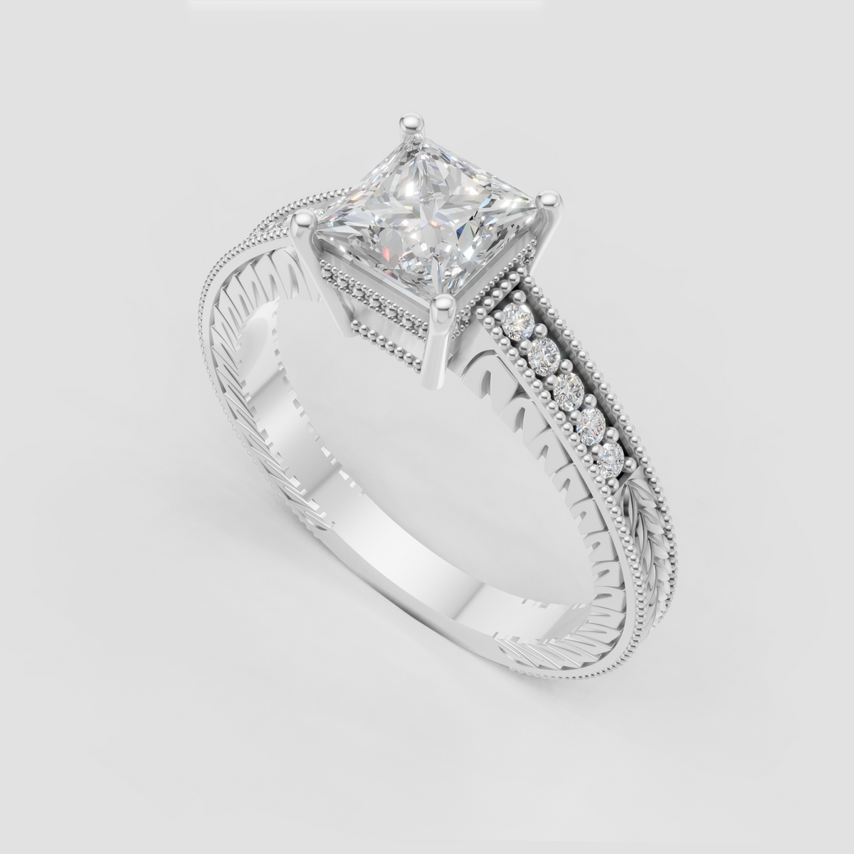 Four-prong princess diamond engagement ring
