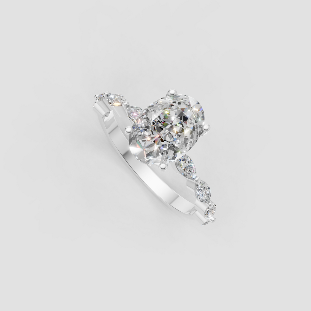 Luxury yellow gold oval engagement ring with accent stones