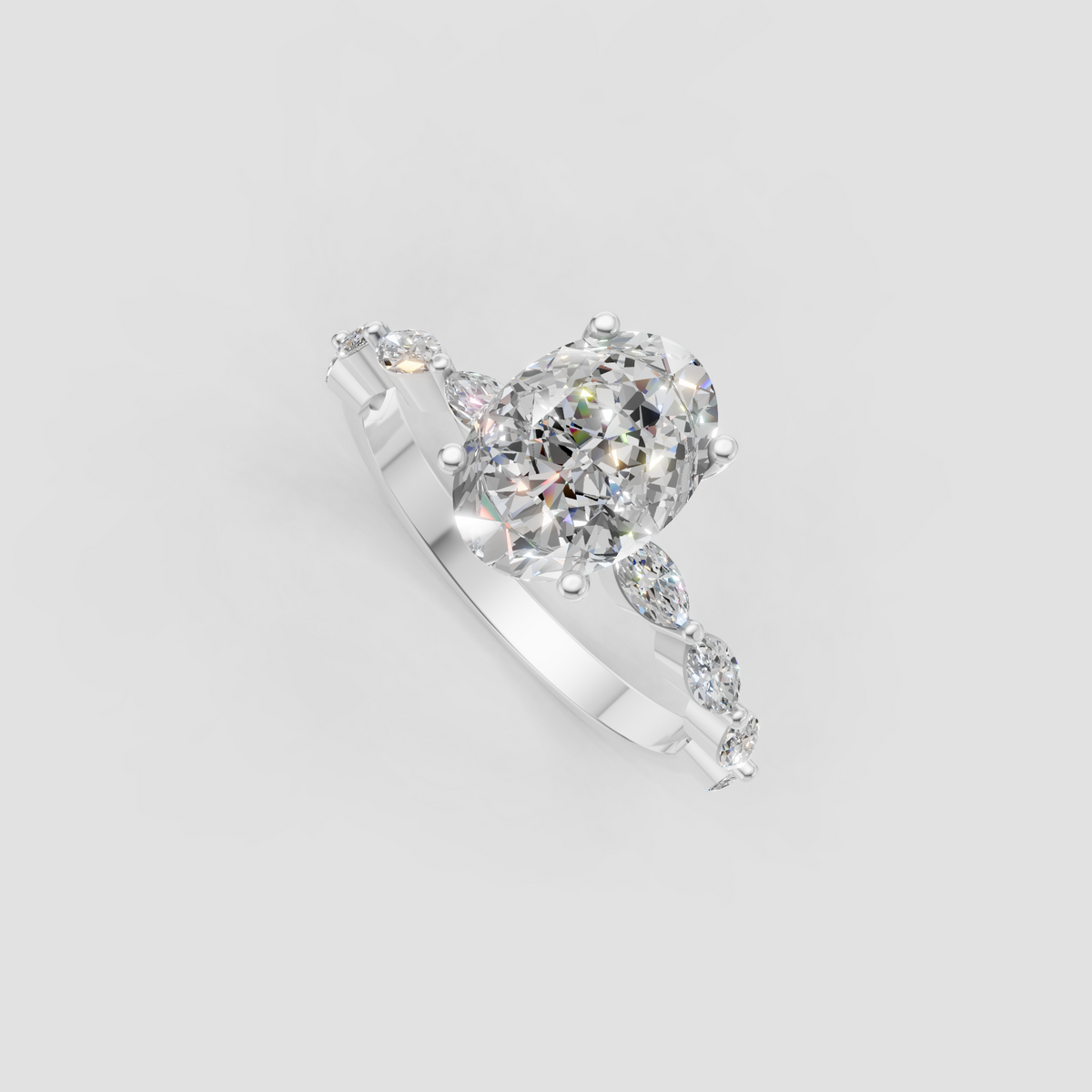 Luxury yellow gold oval engagement ring with accent stones